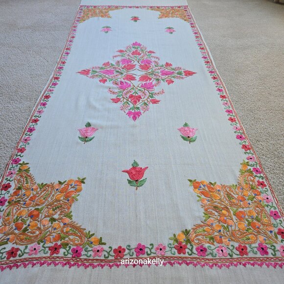 Wool Scarf with Chain Stitch Embroidery Shawl Wrap Floral - Picture 11 of 15